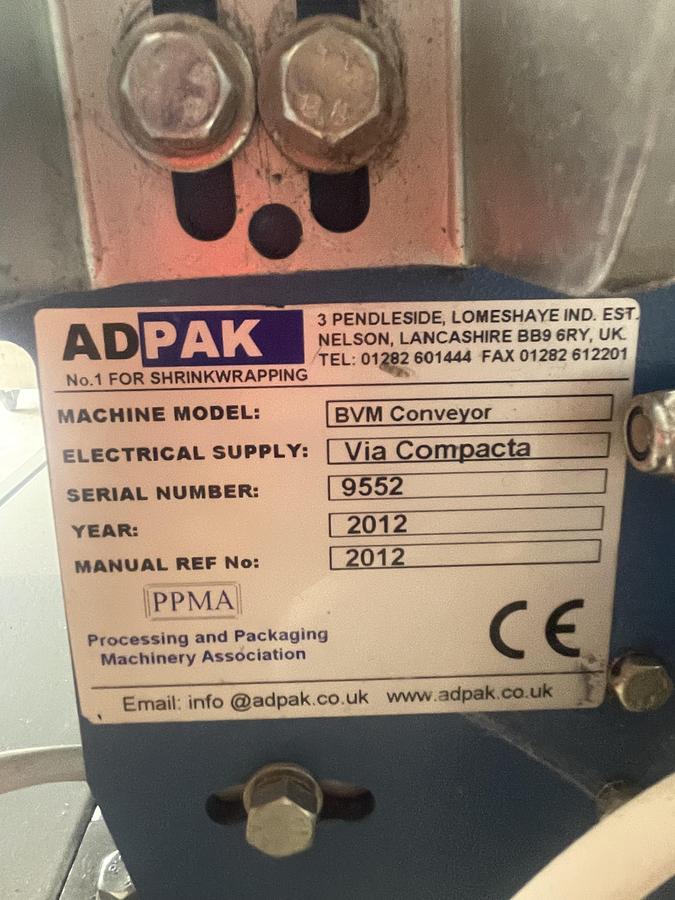 Used ADPACK T450 Heat Shrink Tunnel + Adpack BVM Conveyor