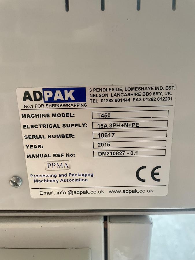 Used ADPACK T450 Heat Shrink Tunnel + Adpack BVM Conveyor