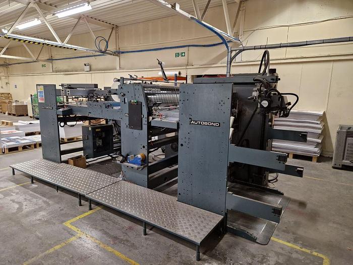 Used 2010 AUTOBOND 105THS  Thermal Laminator, Sheet Size 105 x 74cm, Heidelberg Deep Pile Stream Feeder, Post-Heat Roller, Single Side Laminator, 1 x Film Unwind, Auto Sheeter, Deep Pile Stacker Delivery