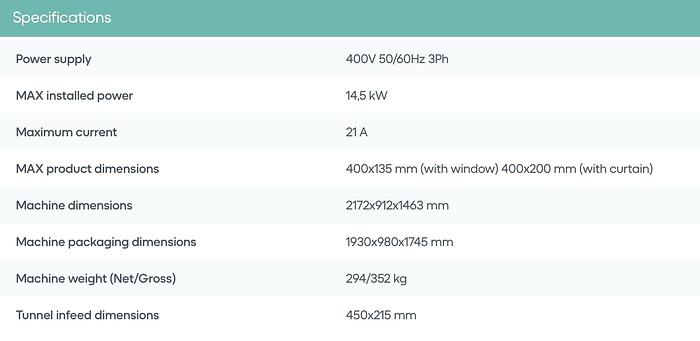 Used Minipack Torre 50 Heat Tunnel twin