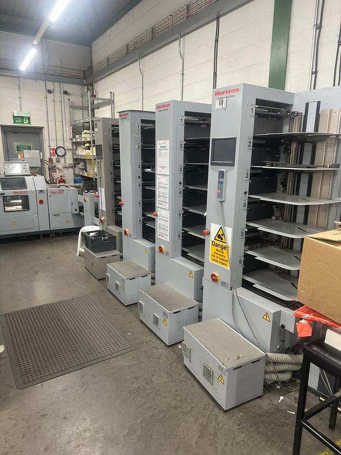 Used Horizon Stitchliner Bookletmaker 24 Station Collator , Fold , Stitch, Three knife trim