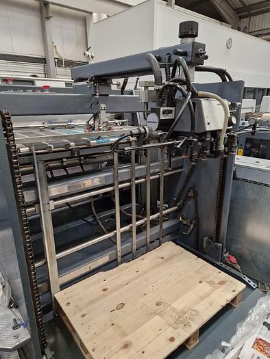 Used 2005 AUTOBOND 102TP Thermal Laminator, Sheet Size 102 x 76cm, Heidelberg Deep Pile Stream Feeder, Double Sided Laminator, 2 x Film Unwinds, Auto Sheeter, Deep Pile Stacker Delivery
