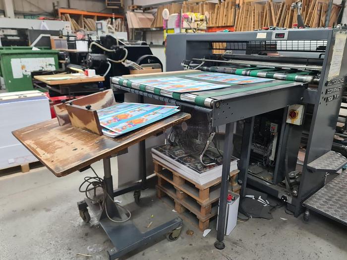 Used 2002 AUTOBOND COMPACT 102TP Thermal Laminator, Sheet Size 102 x 76cm, Heidelberg Deep Pile Stream Feeder, Double Sided Laminator, 2 x Film Unwinds, Auto Sheeter, Jogger Delivery