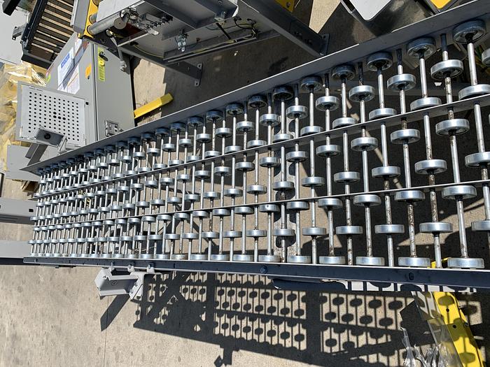Used CONVEYOR SECTIONS, BALL, ROLLER, POWERED PLC CONTROLLED TRANSFER CONVEYOR,  SAFTEY FENCING