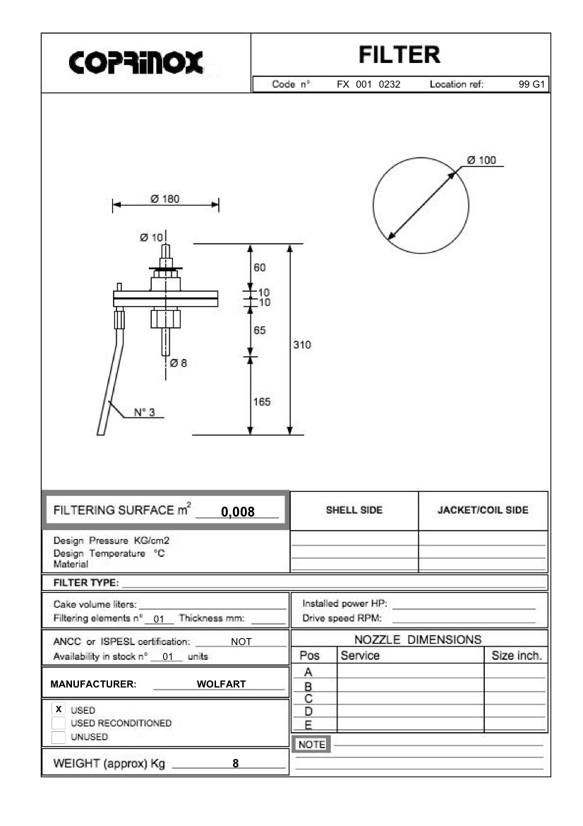 Usato Filtro a singolo piatto