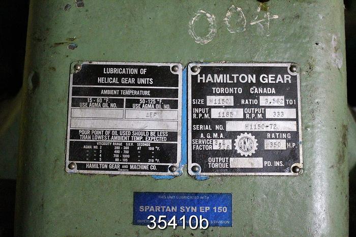 Used Hamilton H1150 Gear Reducer, 3.562/1 Ratio, 350Hp #35410