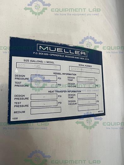 Used Mueller 200 Gallon Stainless Steel Cone Bottom Single Wall Tank w/ Valve