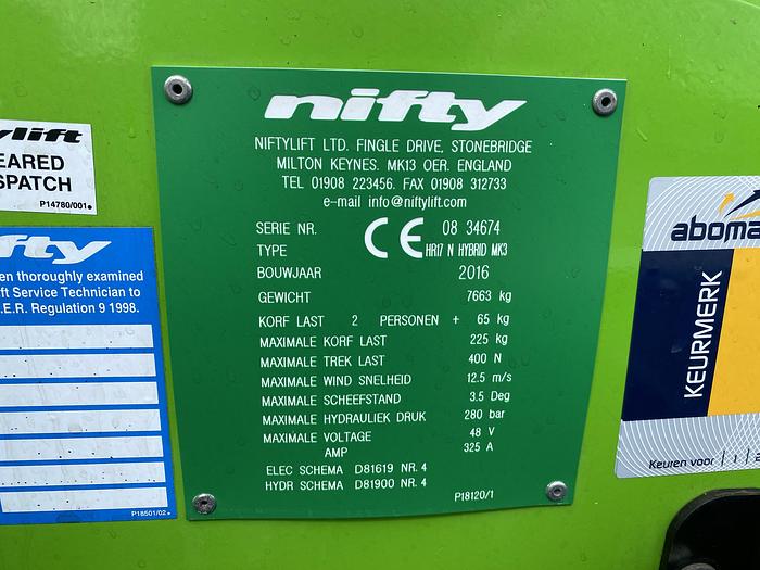Gebruikt 2016 Niftylift HR17N Hybrid, hoogwerker, 17 meter