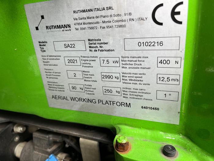 Gebruikt 2021 Ruthmann Bluelift SA22, Spin hoogwerker, 22 meter