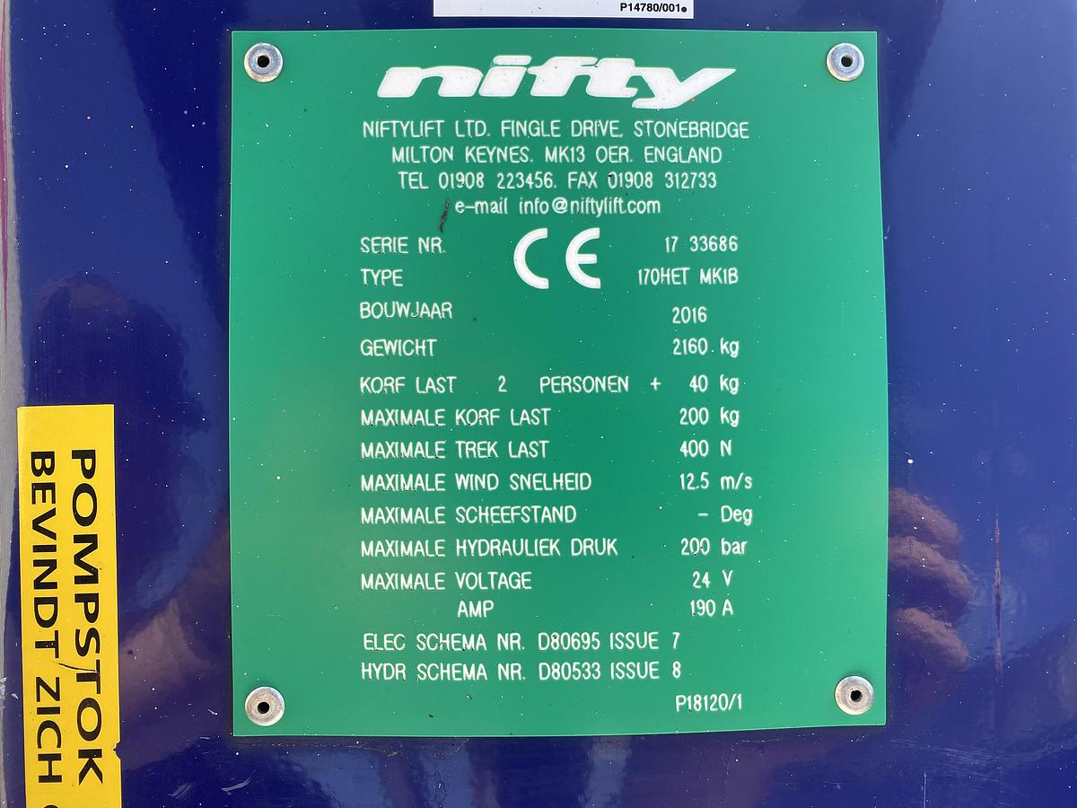 Gebruikt 2016 Niftylift 170HET MK1B, Aanhanger hoogwerker, 17 meter