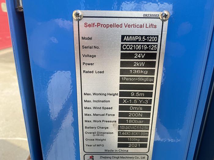 Gebruikt 2021 Dingli AMWP 9.5-1200