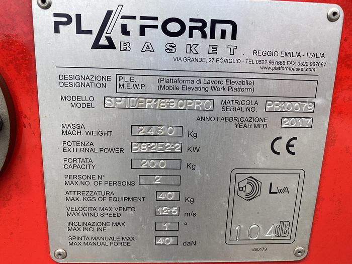 Gebruikt 2017 Platform Basket Spider 18.90 PRO, Spin hoogwerker