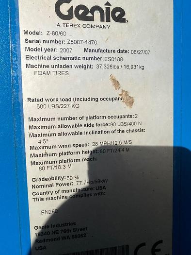 Gebruikt Genie Z 80/60, Hoogwerker, 26,5 meter, 4x4x4