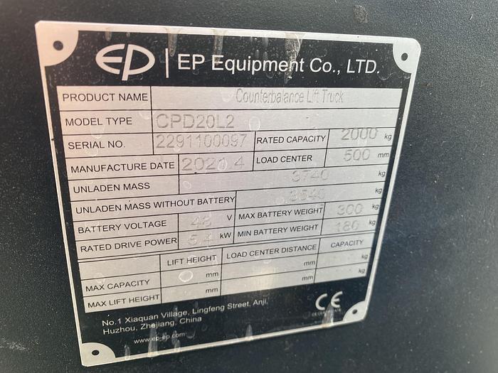 Gebruikt 2021 EP CPD20L2, Heftruck, 2 ton, Lithium accu