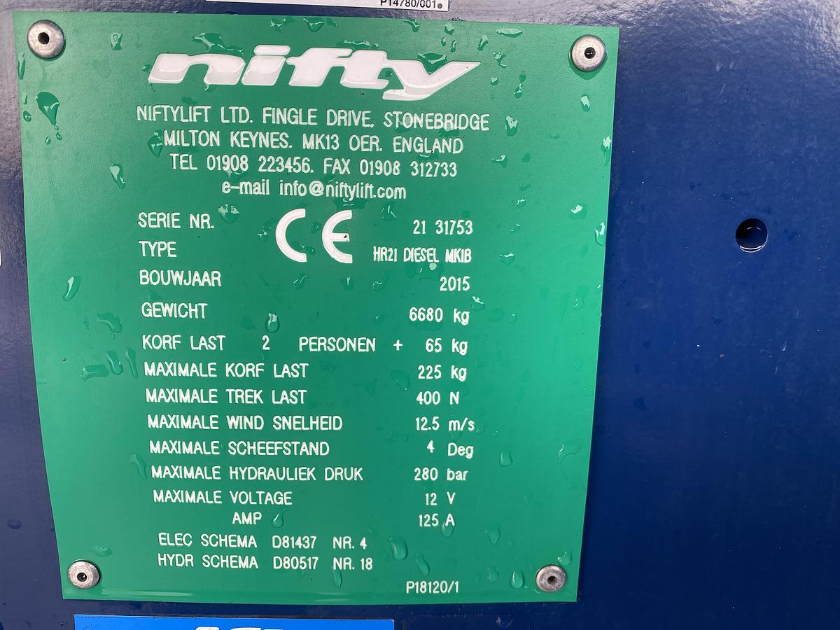 Gebruikt 2015 Niftylift HR21 D MK1B 4x4, Hoogwerker, 21 meter