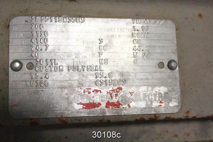 Used General Electric 5KS511SN3505 200HP, 1190RPM, 4160V AC Motor(5011L Frame) #30108