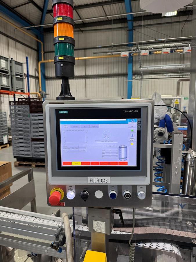 Used J 13000 E - Liquid Filling, Closing and Packaging Line GRONINGER DFV 4005 / MCS 202L / OPTIMA CMF