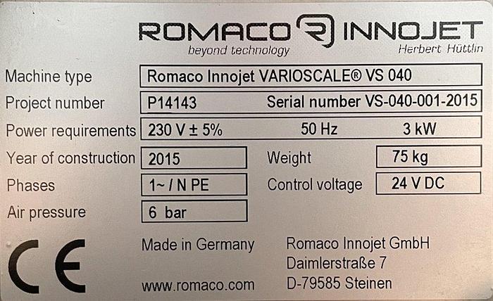Used H 15812 D - Innojet Varioscale® VS 040 lab coater ROMACO