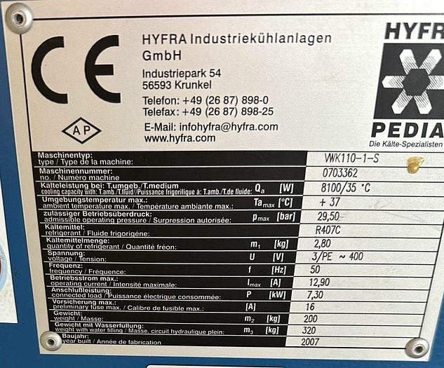 Used I 16060 D - HYFRA VWK110-1-S Cooling Unit