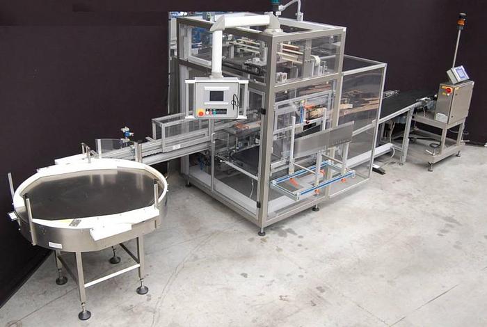 Used N 14816 D - OLI 210 V bottle case packer with GARVENS XE 40 checkweigher