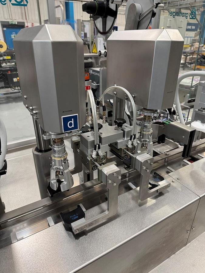 Used J 13000 E - Liquid Filling, Closing and Packaging Line GRONINGER DFV 4005 / MCS 202L / OPTIMA CMF