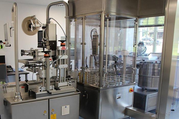 Used J 16512 D - Filling and Closing Line with labelling machine ZELLWAG Z-110 S
