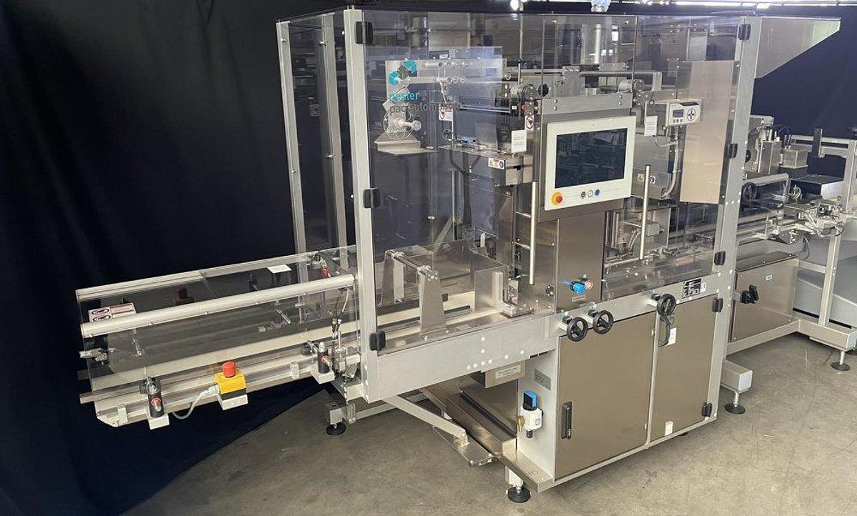 Used O 17302 D - full wrapping machine with PEWO-COLLECT grouping table PESTER PEWOFOLD 2