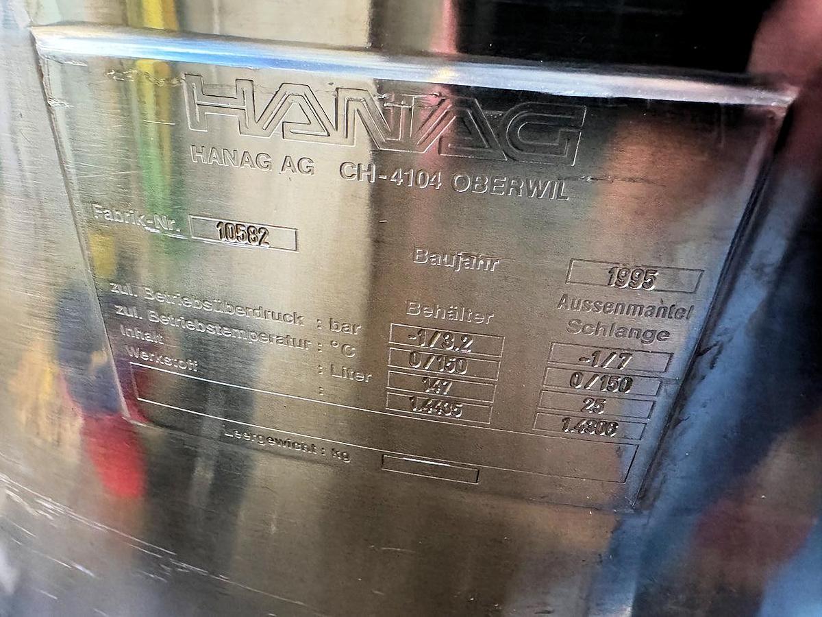 Used X 13048 E - Liquids Mixing Vessel 147 L Hanag - Jacketed