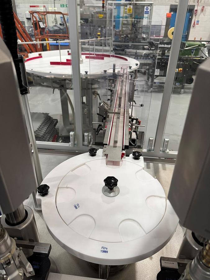 Used J 13000 E - Liquid Filling, Closing and Packaging Line GRONINGER DFV 4005 / MCS 202L / OPTIMA CMF