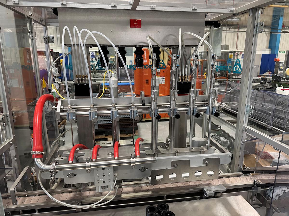 Used J 13000 E - Liquid Filling, Closing and Packaging Line GRONINGER DFV 4005 / MCS 202L / OPTIMA CMF