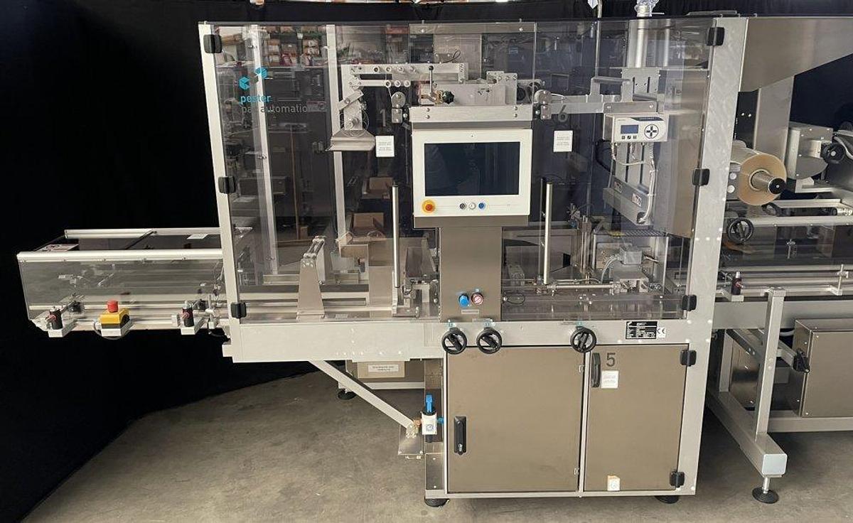 Used O 17302 D - full wrapping machine with PEWO-COLLECT grouping table PESTER PEWOFOLD 2