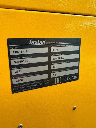 Used V 16377 E - Screw Compressor FIRSTAIR FAS 6-10 with Cylinder and Air Dryer