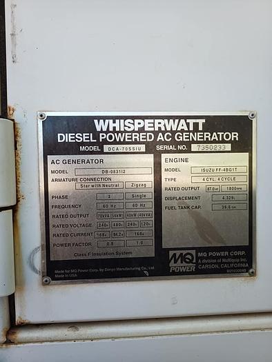 Used Multiquip DCA70SSIU Rental Style Ultra-Silent Series Diesel Generator 923 original hours