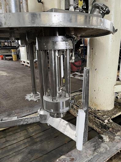 Used 100 GALLON ROSS TRIPLE MOTION MIXER - MODEL PVM-100 - S/S - VACUUM - 2 MIX CANS - WITH DISCHARGE RAM