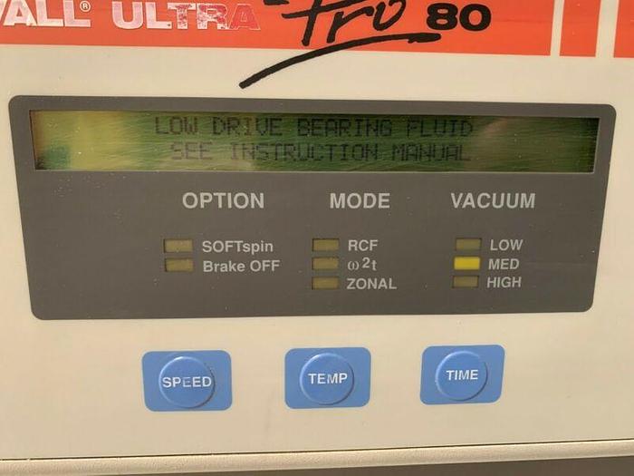 Used Sorvall Dupont Ultra Pro 80 Digital Refrigerated Centrifuge 200-240V Max RPM 80K