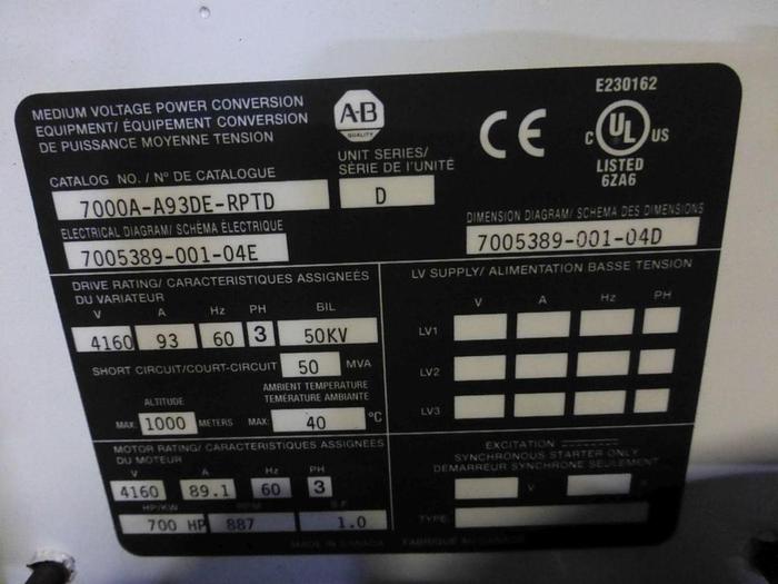Used ALLEN BRADLEY POWERFLEX 7000 DRIVE