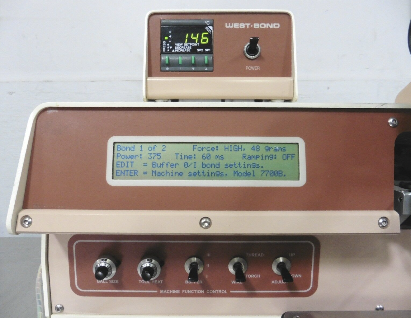 Used West-Bond 747677B Convertible Wire Bonder w/ Gold Ball Bond Head (7700B)