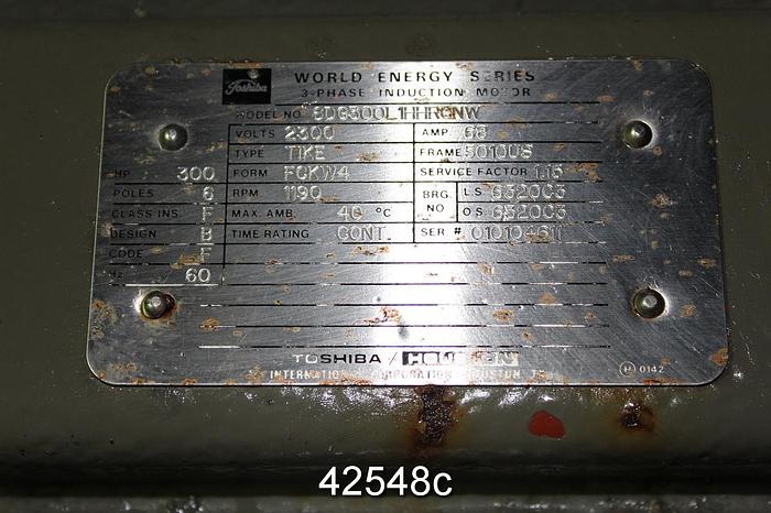 Used Toshiba 6DG300L1HH A/C Motor, 300 Hp, 1200 Rpm, 5010US Frame #42548