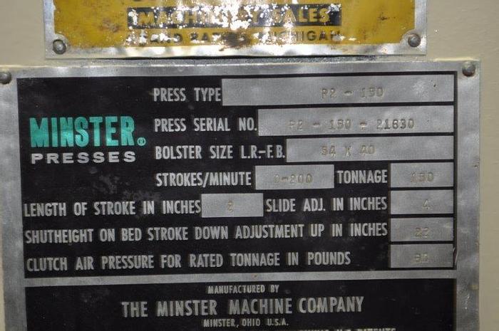 Used 150 TON MINSTER HIGH SPEED PRESS