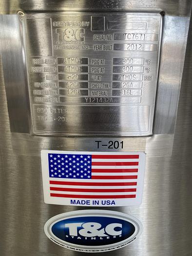 Used T&C  T-201 800 Liter Stainless Steel Mixing Tank w/ Agitator and Load Cells