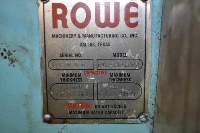 Used 12,000 LB x 40" x .110" ROWE COIL CRADLE STRAIGHTENER