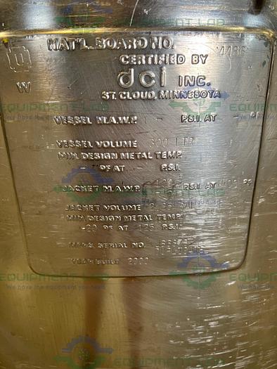 Used DCI  300 Liter Stainless Steel Jacketed Reactor  Mixing Tank w/  PharMix Agitator