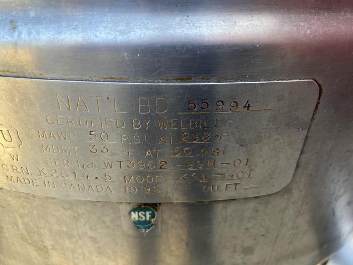 Used Kettle, 40 Gallon, S/st, Jkt, Gas-Fired, Cleveland, Mdl KGL-40-T #C744515