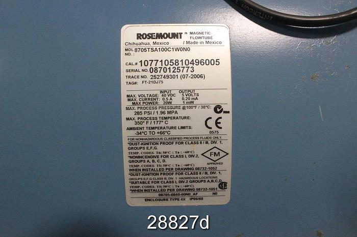 Used Rosemount 8705TSA100C1W0N0 10" Magnetic Flow Tube #28827