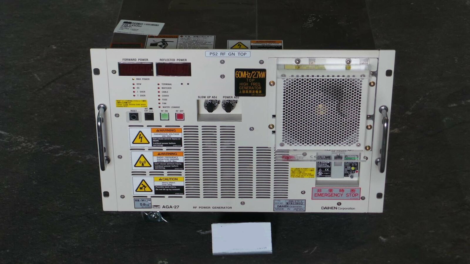 Used Daihen Corporation AGA-27C-V RF Power Generator. AGA-27C-V / 3D80-000825-V3 / 60Hz / 2700W / Daihen