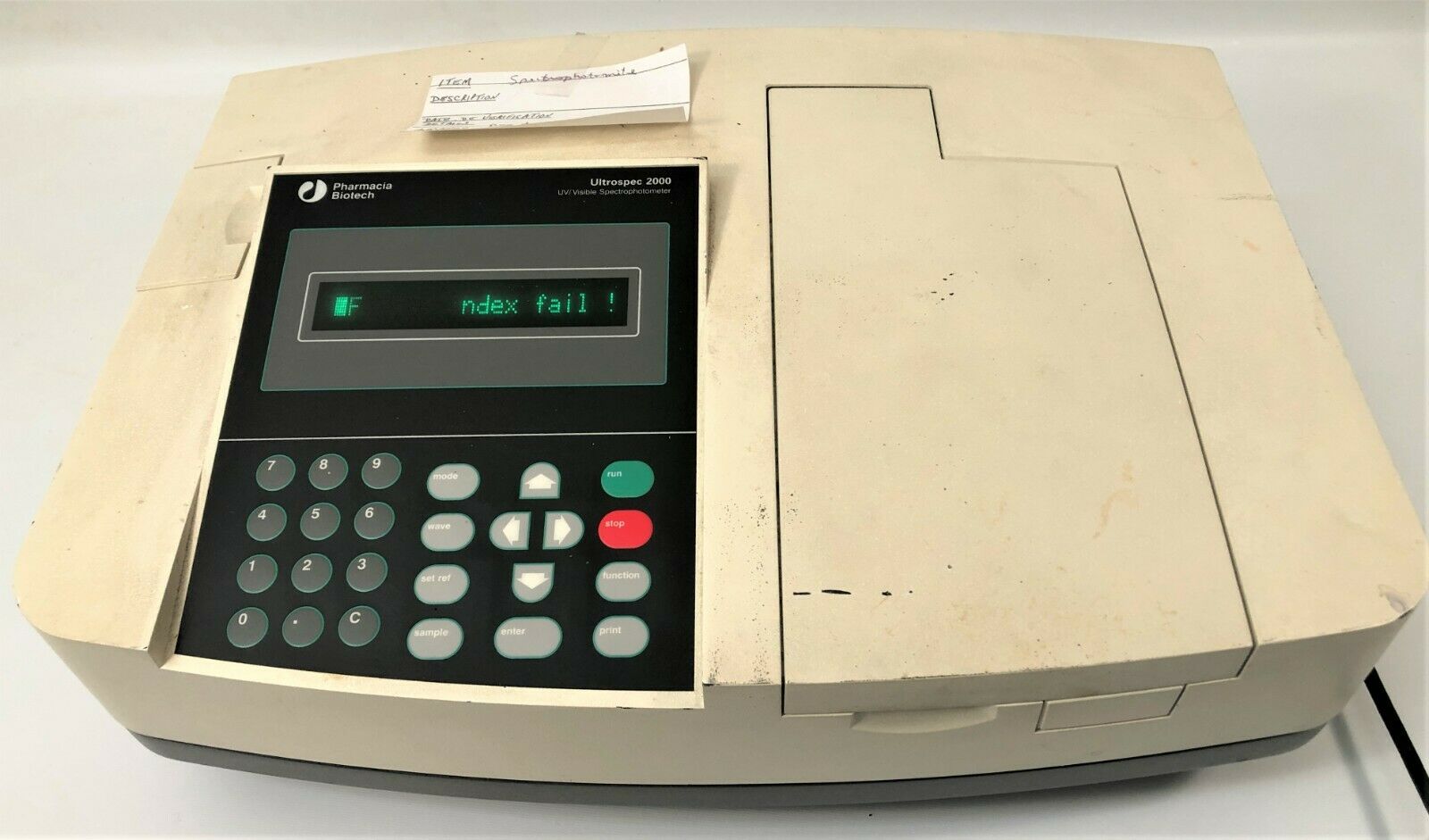 As is Pharmacia Ultrospec 2000 UV-Visible Spectrophotometer - 190 to 1100 nm - FOR PARTS
