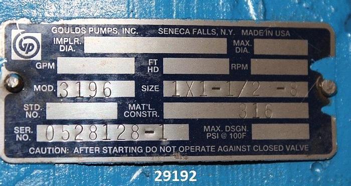 Refurbished Goulds 3196 Pump 1x1.5x8 #29192