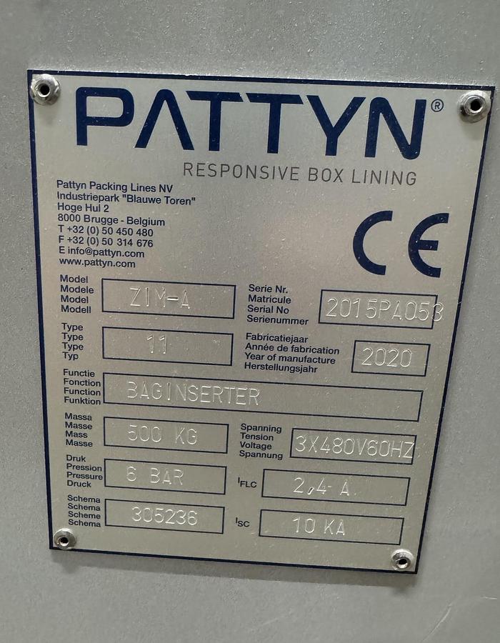 Used PATTYN MODEL ZIM-A TYPE 11 BAG INSERTER - MANUFACTURED 2020