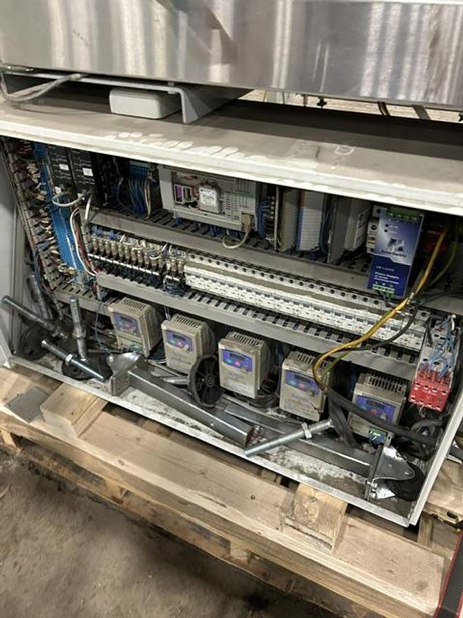 Used TEXWRAP # 2202 SS CONTINUOUS MOTION SIDE SEAL SHRINK WRAP SYSTEM W/ TEXWRAP # T-1322/2 DUAL CHAMBER SHRINK TUNNEL