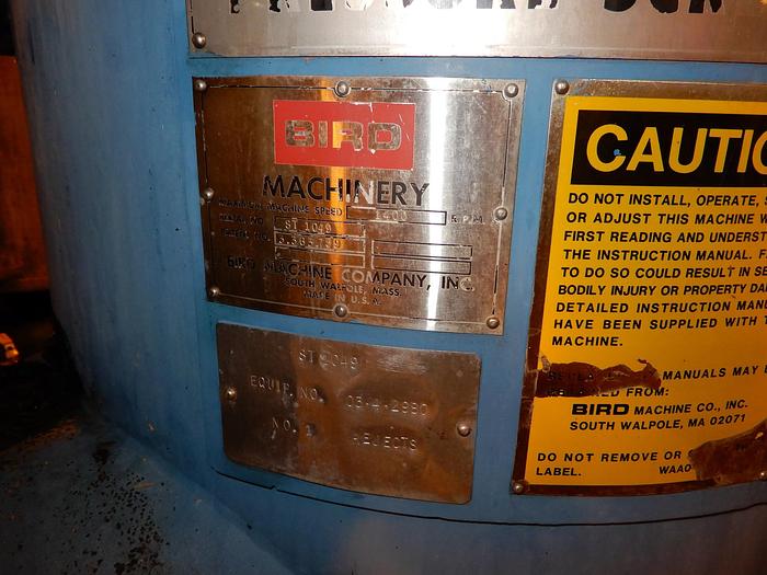Used BIRD MODEL 400 CENTRISORTER PRESSURE SCREEN MAX SPEED 1400 RPM